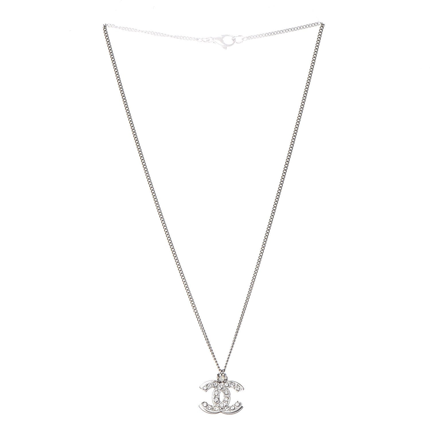 Chanel Crystal CC Necklace Silver 3 of 7