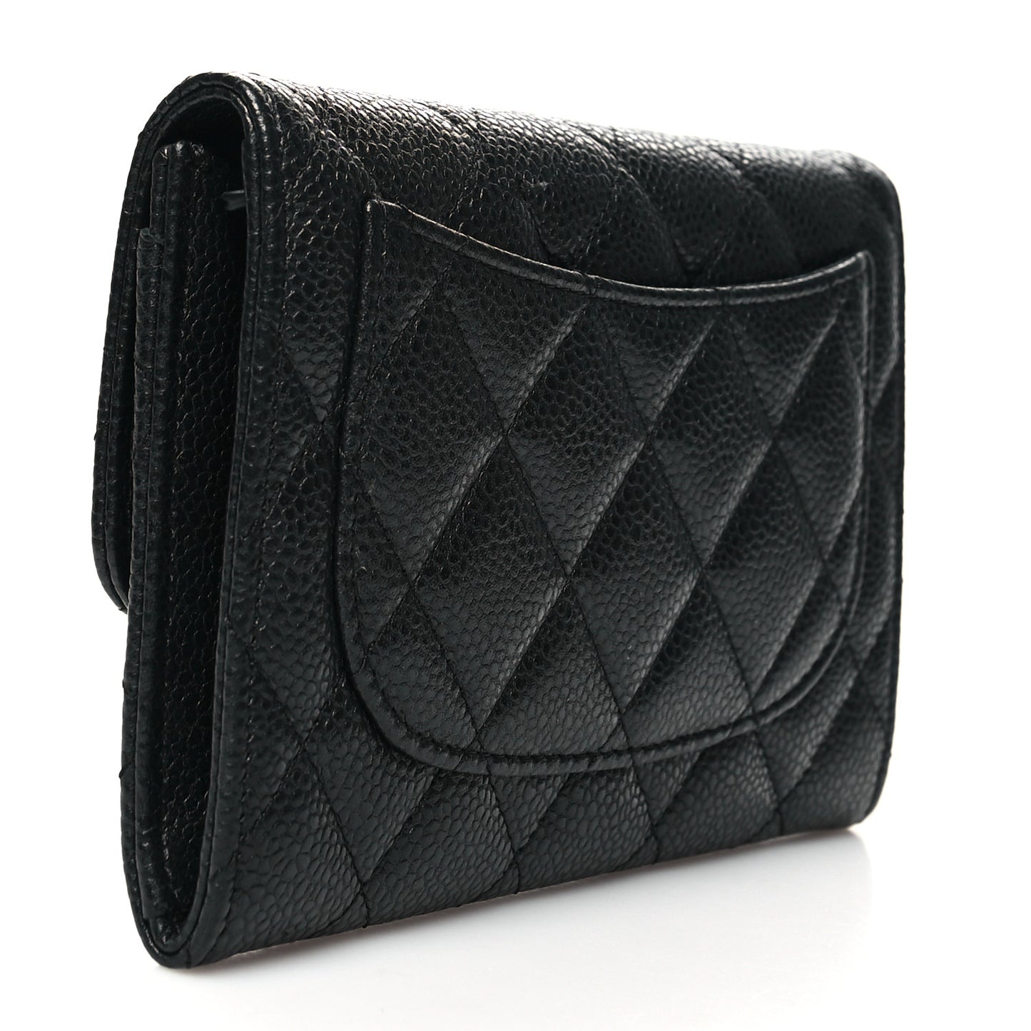 Caviar Quilted Small Flap Wallet Black