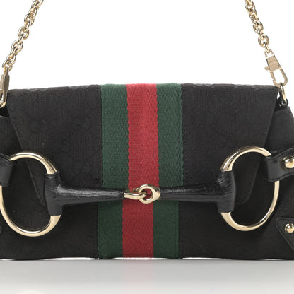 Gucci Monogram Web Horsebit Chain Clutch Black 8 of 12