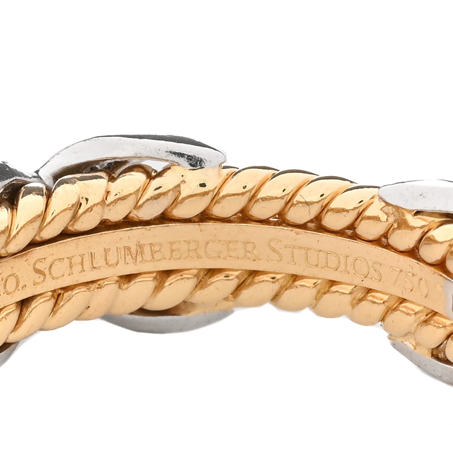 Tiffany 18K Yellow Gold Platinum Diamond Schlumberger Rope Three Row X Ring 57 8 5 of 6