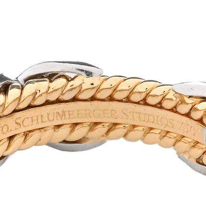 Tiffany 18K Yellow Gold Platinum Diamond Schlumberger Rope Three Row X Ring 57 8 5 of 6