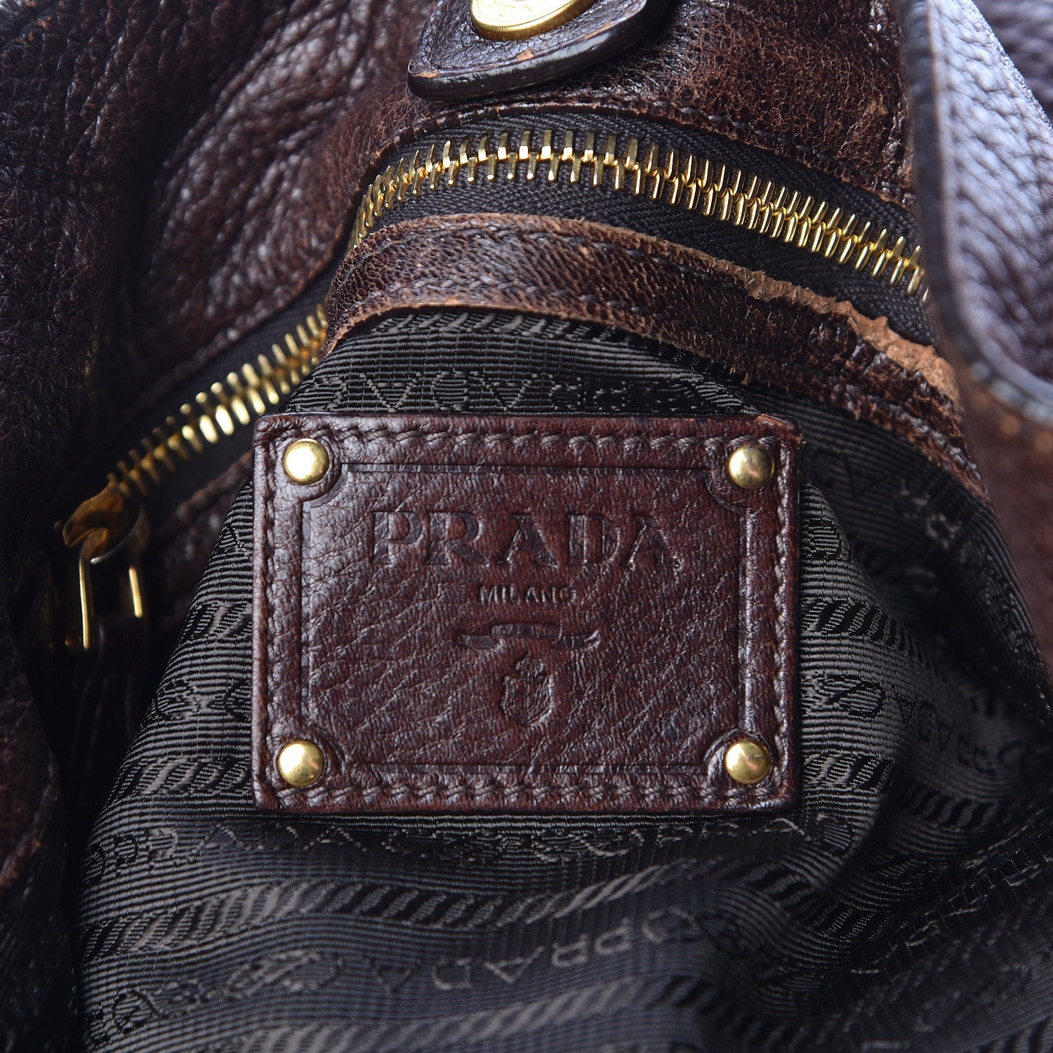 Prada Vitello Daino Zip Hobo Bruciato 6 of 17