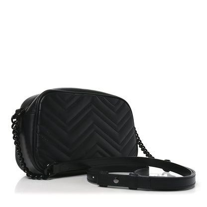 Gucci Calfskin Matelasse Monochrome Small GG Marmont Chain Shoulder Bag Black 3 of 10