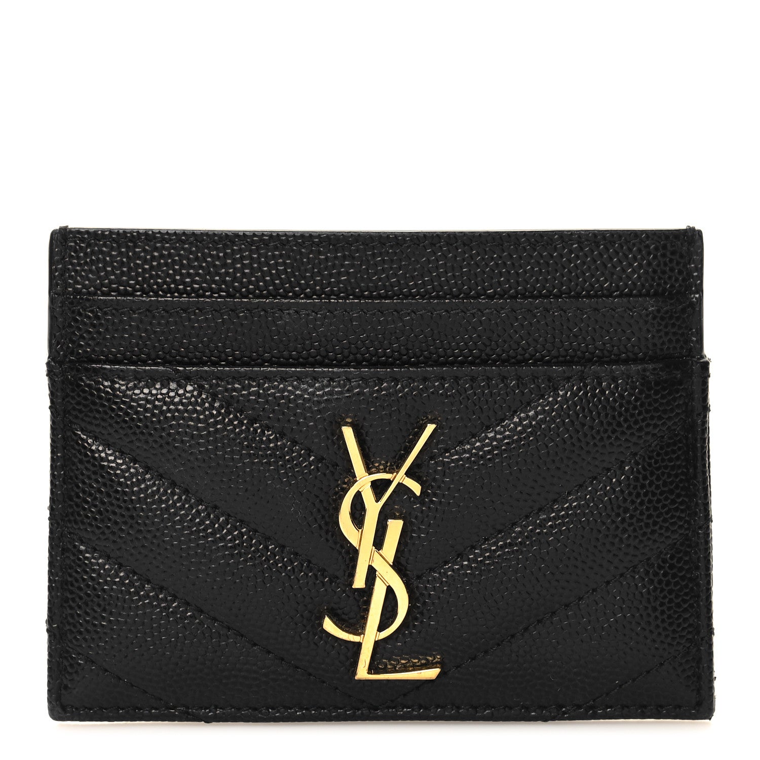 Saint Laurent Grain De Poudre Matelasse Chevron Monogram Credit Card Case Black 1 of 9