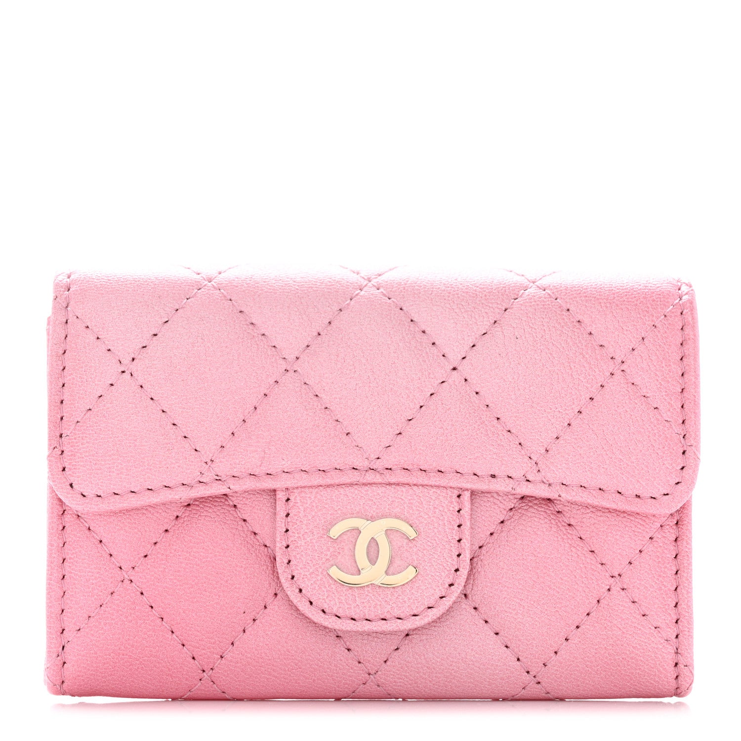 Chanel Cloudy Pearly Goatskin Quilted Flap Card Holder Wallet Pink 1 of 10