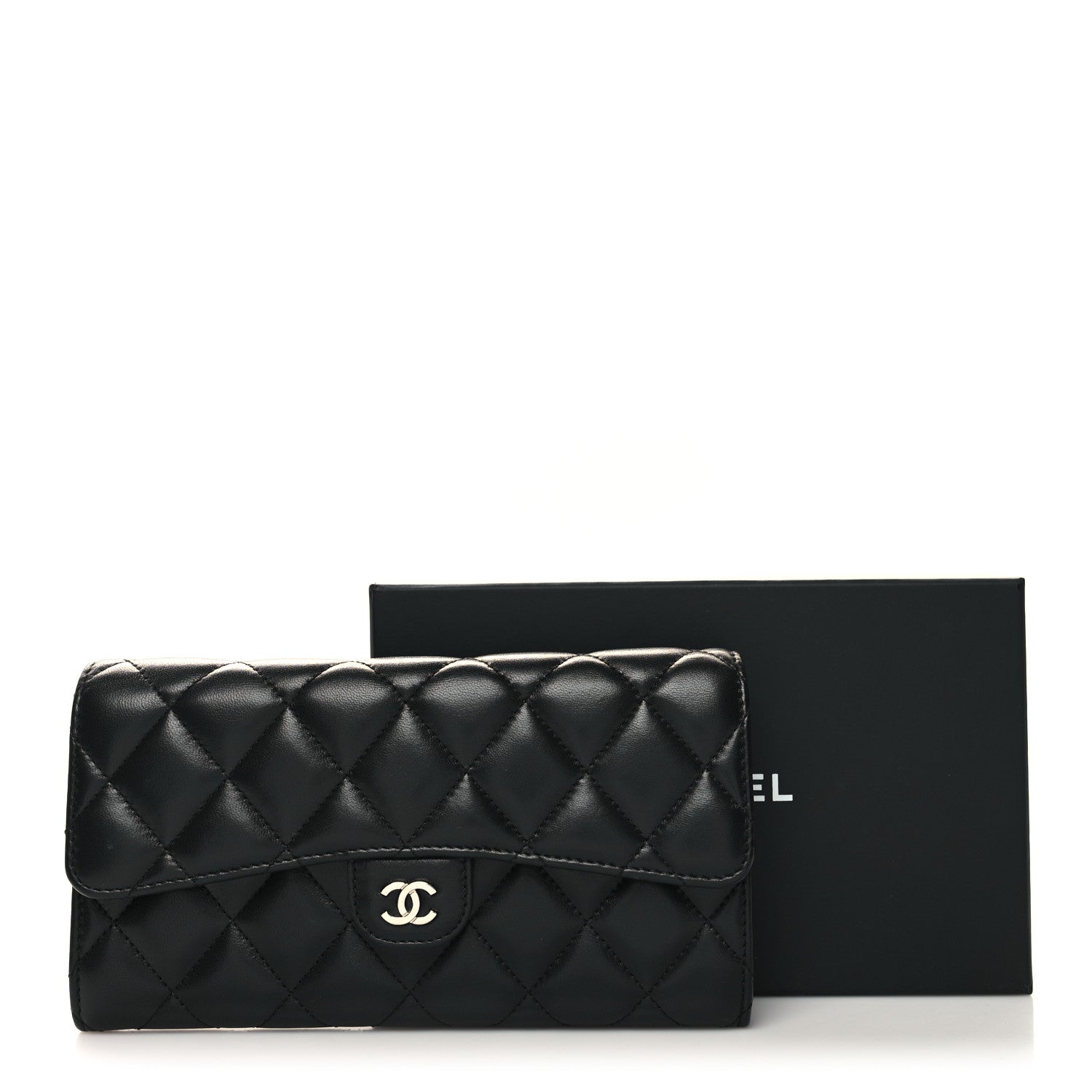 Chanel Lambskin Quilted Large Gusset Flap Wallet Black 13 of 13