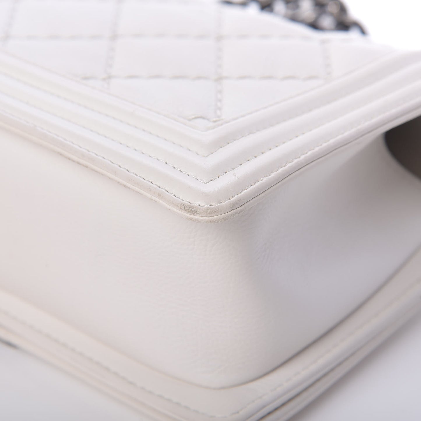 Calfskin Double Stitch Medium Boy Flap White