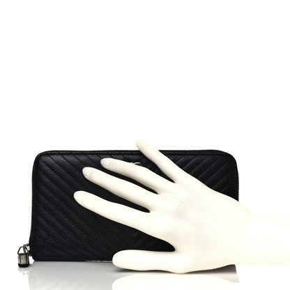 Chanel Caviar Chevron Large Gusset Zip Around Wallet Black 2 of 14