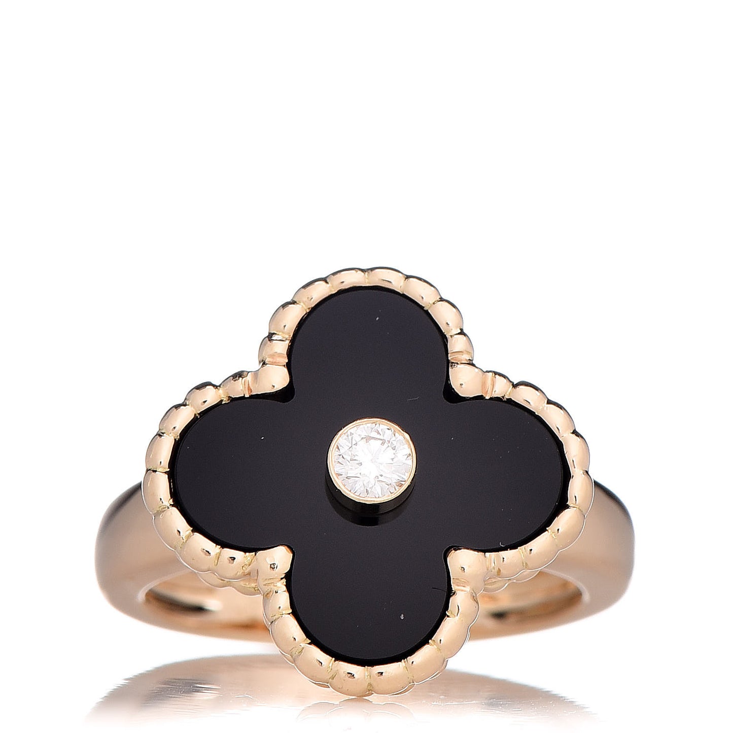 18K Yellow Gold Diamond Black Onyx Vintage Alhambra Ring 45 3.25