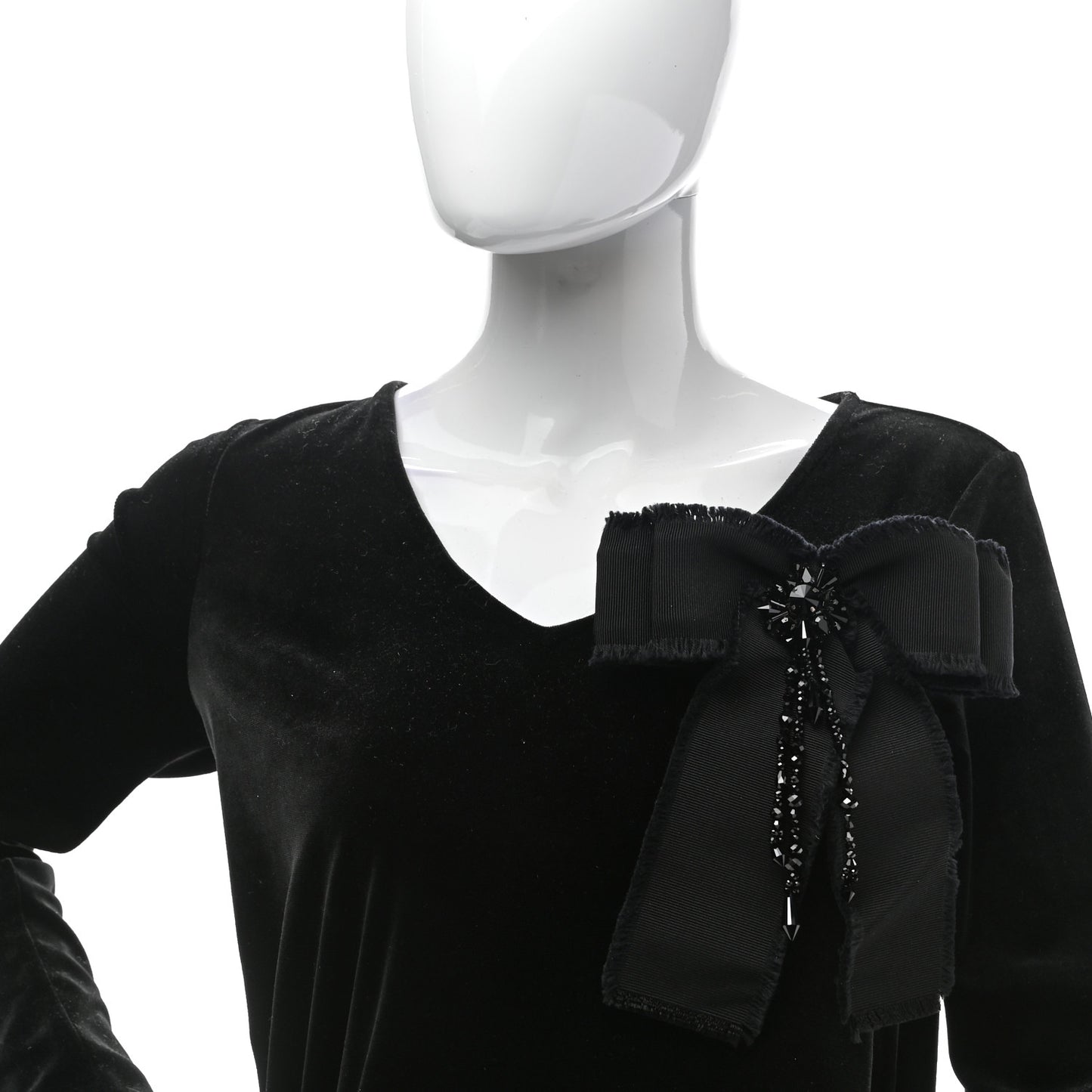 Grosgrain Crystal Bow Brooch Black