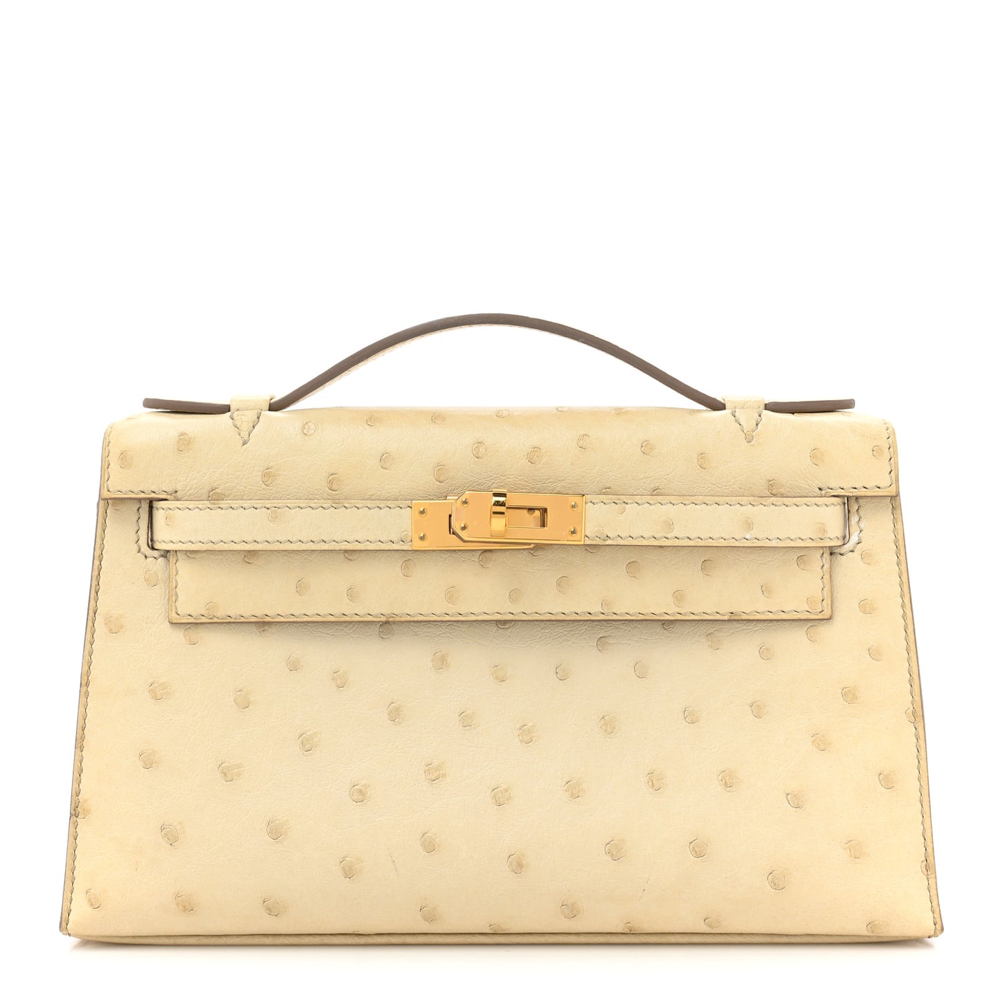 Ostrich Kelly Pochette Clutch Beton