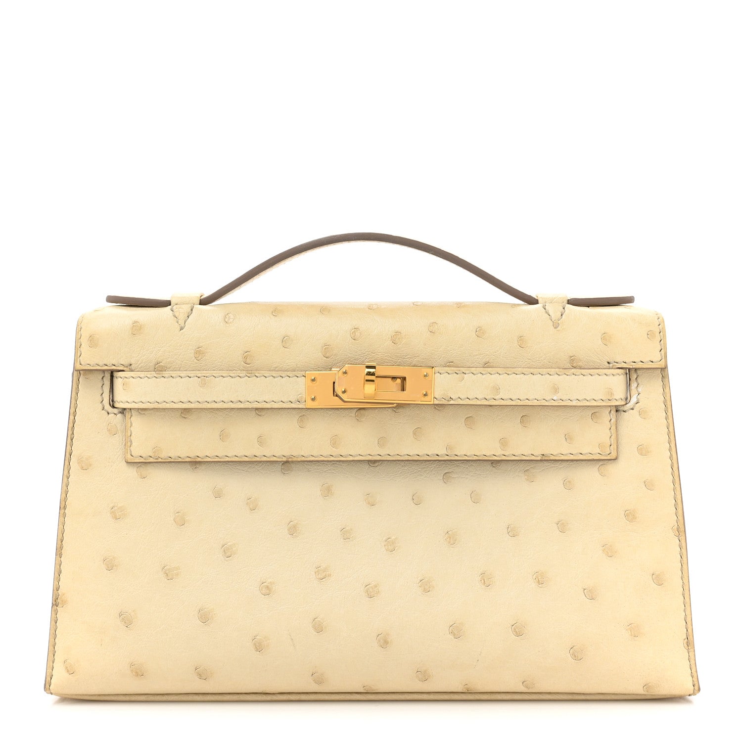 Hermes Ostrich Kelly Pochette Clutch Beton 1 of 16