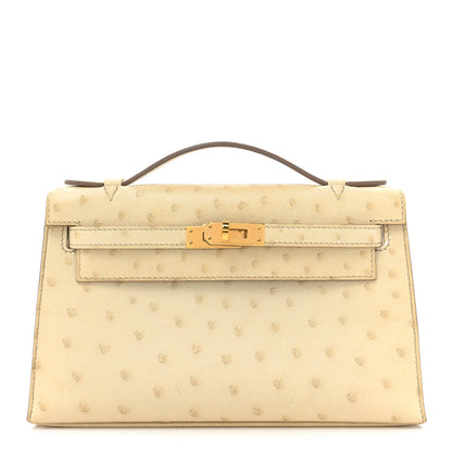 Hermes Ostrich Kelly Pochette Clutch Beton 1 of 16