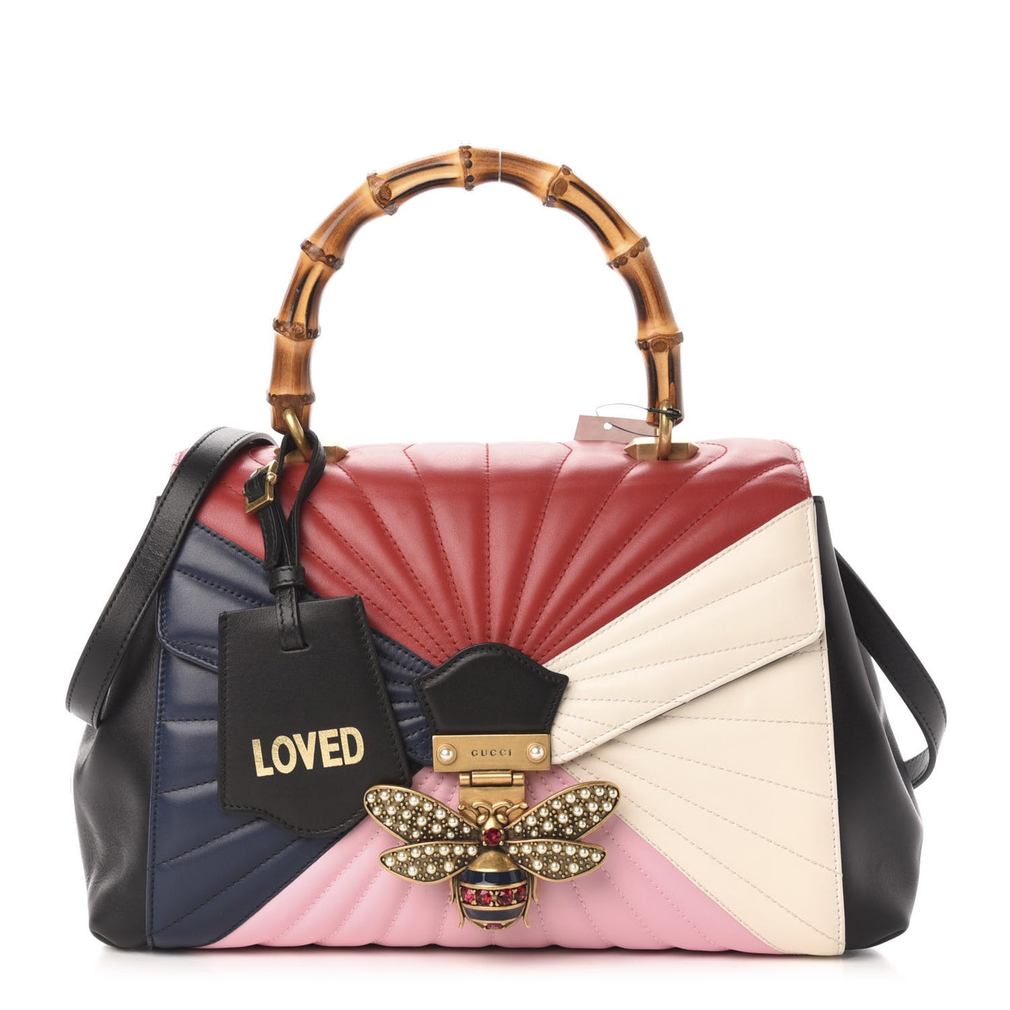 Calfskin Bamboo Trapuntata Queen Margaret Top Handle Bag Blue Agata Hibiscus Red Mystic White Sugar Pink
