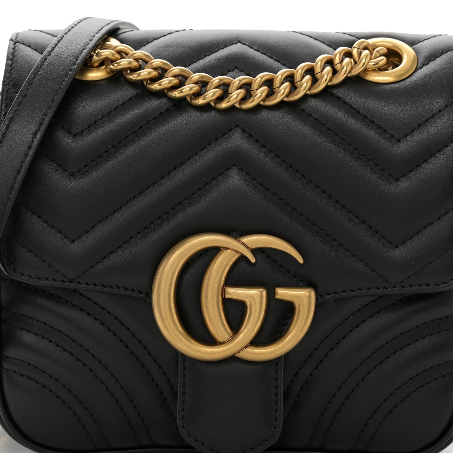 Calfskin Matelasse Mini GG Marmont Square Shoulder Bag Black