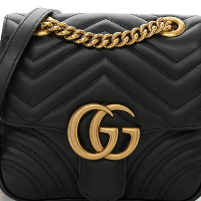 Gucci Calfskin Matelasse Mini GG Marmont Square Shoulder Bag Black 8 of 10