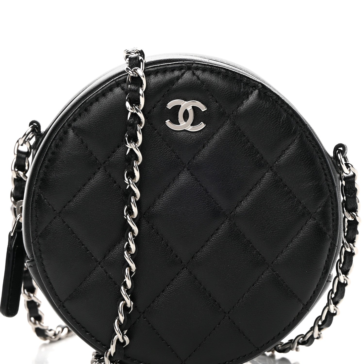 Chanel Lambskin Quilted Round Clutch With Chain Black 8 of 11