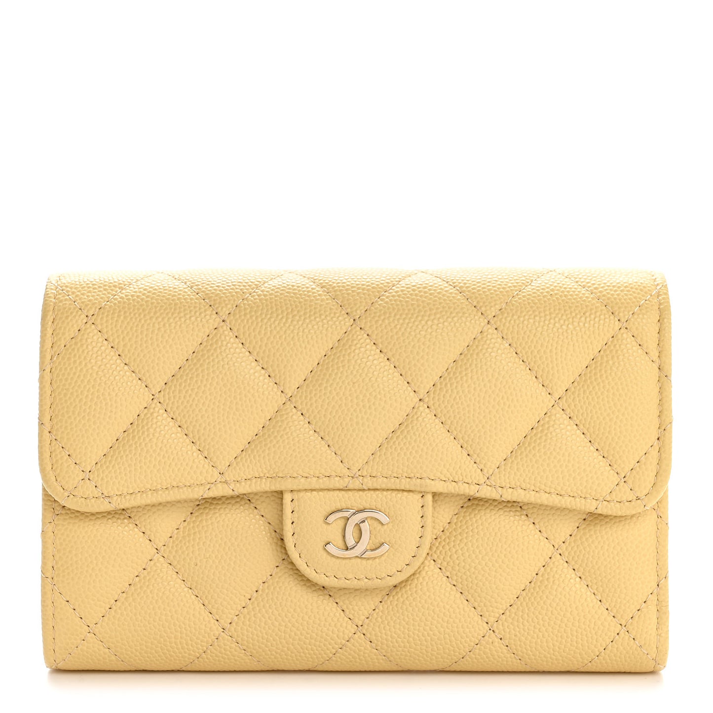 Caviar Quilted Medium Flap Wallet Light Yellow