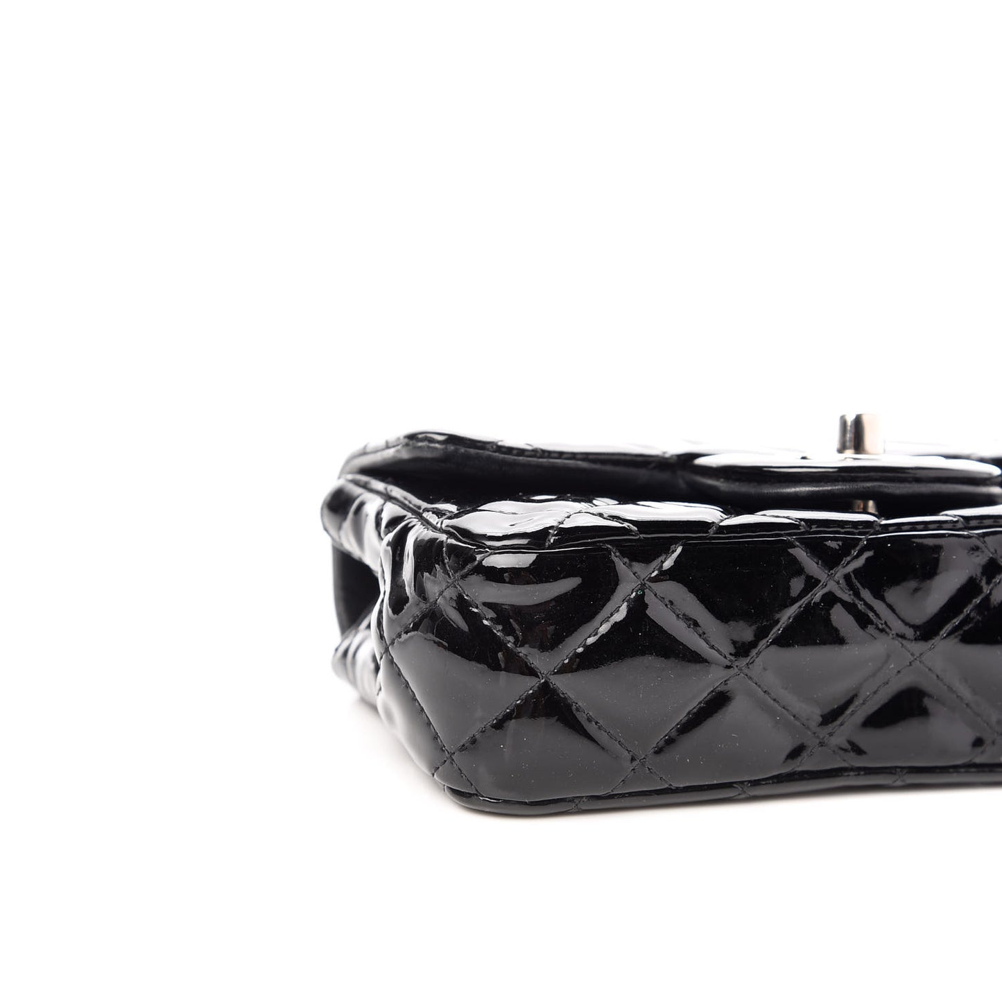 Patent Calfskin Quilted Extra Mini Rectangular Flap Black
