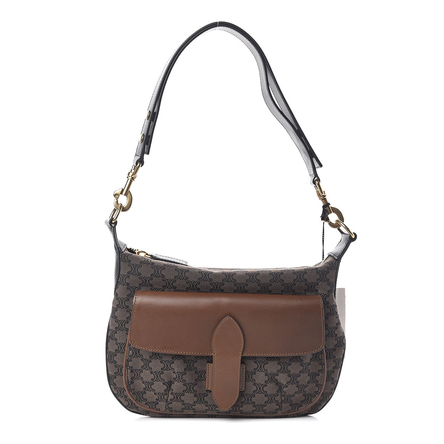 Celine Smooth Calfskin Canvas Triomphe Shoulder Bag Tobacco 1 of 9