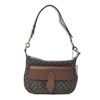 Celine Smooth Calfskin Canvas Triomphe Shoulder Bag Tobacco 1 of 9