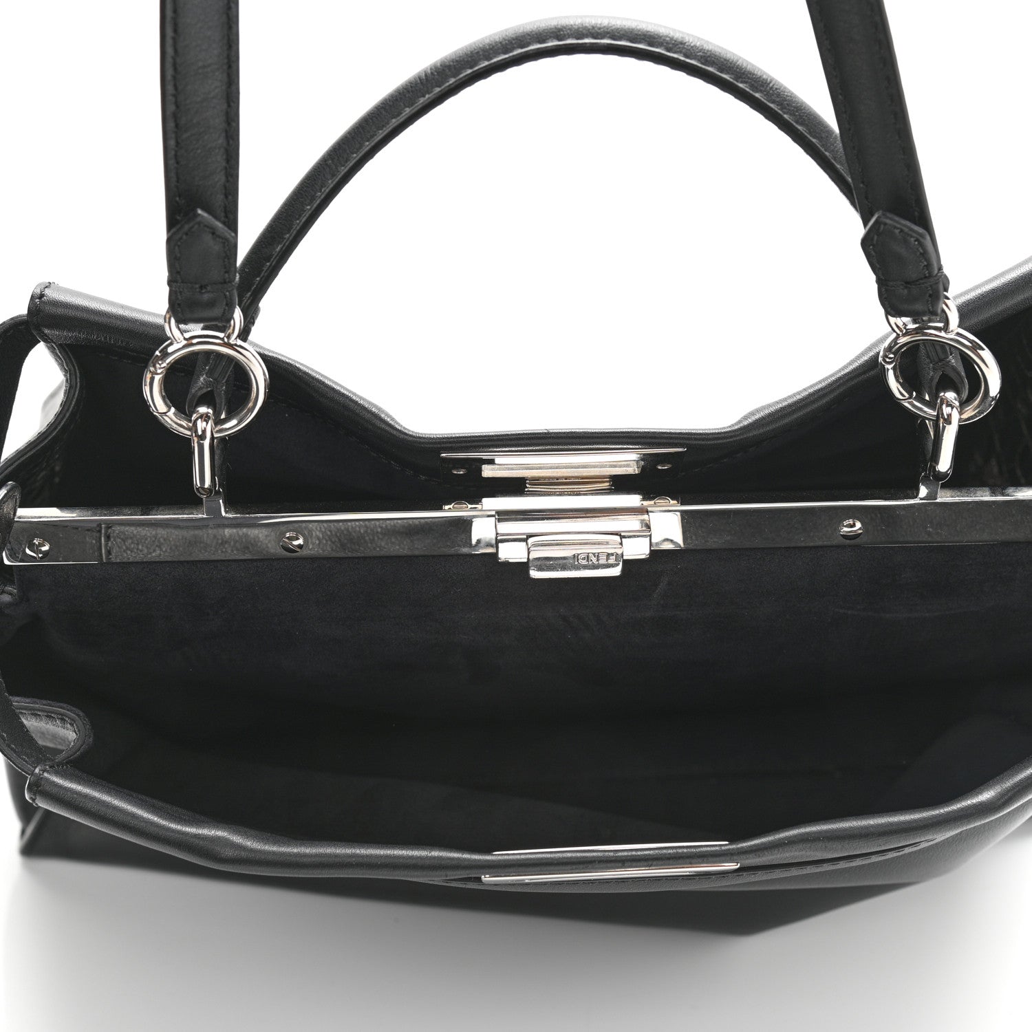 Fendi Vitello Dolce Marmol Patent Crocodile Trapuntata Large Peekaboo Iconic Satchel Black Fumo 5 of 13