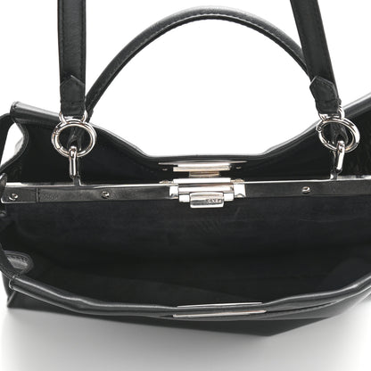 Fendi Vitello Dolce Marmol Patent Crocodile Trapuntata Large Peekaboo Iconic Satchel Black Fumo 5 of 13