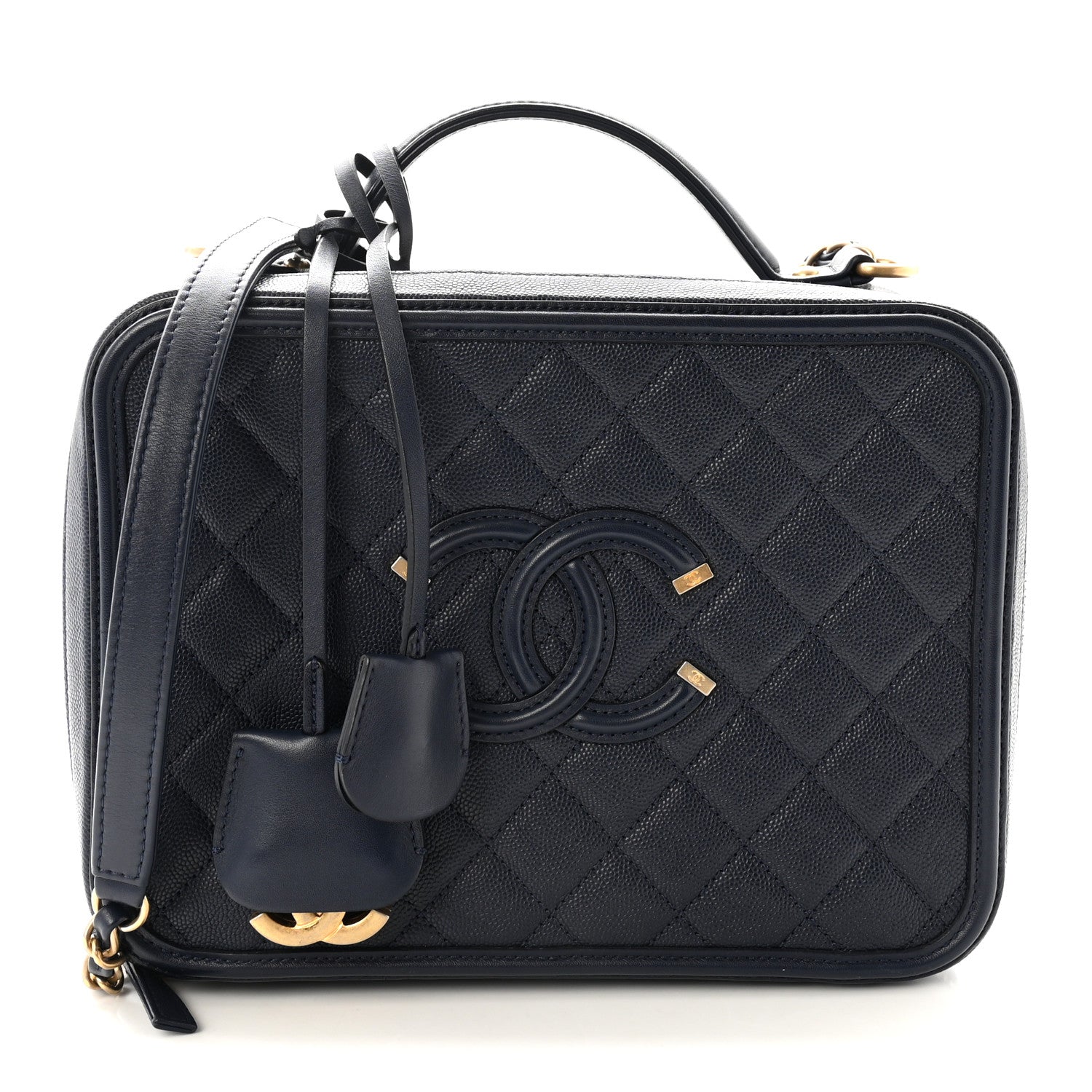 Chanel Caviar Quilted Large CC Filigree Vanity Case Navy 1 of 10