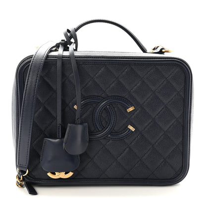 Chanel Caviar Quilted Large CC Filigree Vanity Case Navy 1 of 10