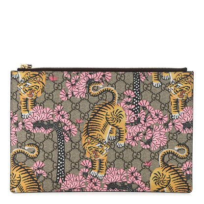 Gucci GG Supreme Monogram Bengal Zip Pouch Beige New Acero Crop Pink 1 of 10