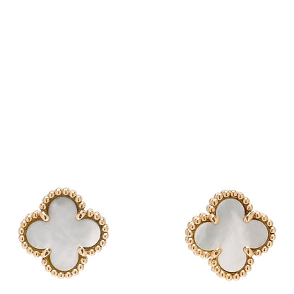 Van Cleef & Arpels 18K Yellow Gold Mother of Pearl Sweet Alhambra Earrings 1 of 5