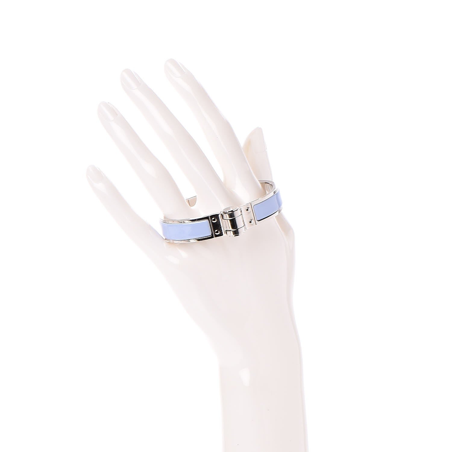 Hermes Enamel Charniere Uni Narrow Hinged Bracelet S Bleu Lupin 2 of 5
