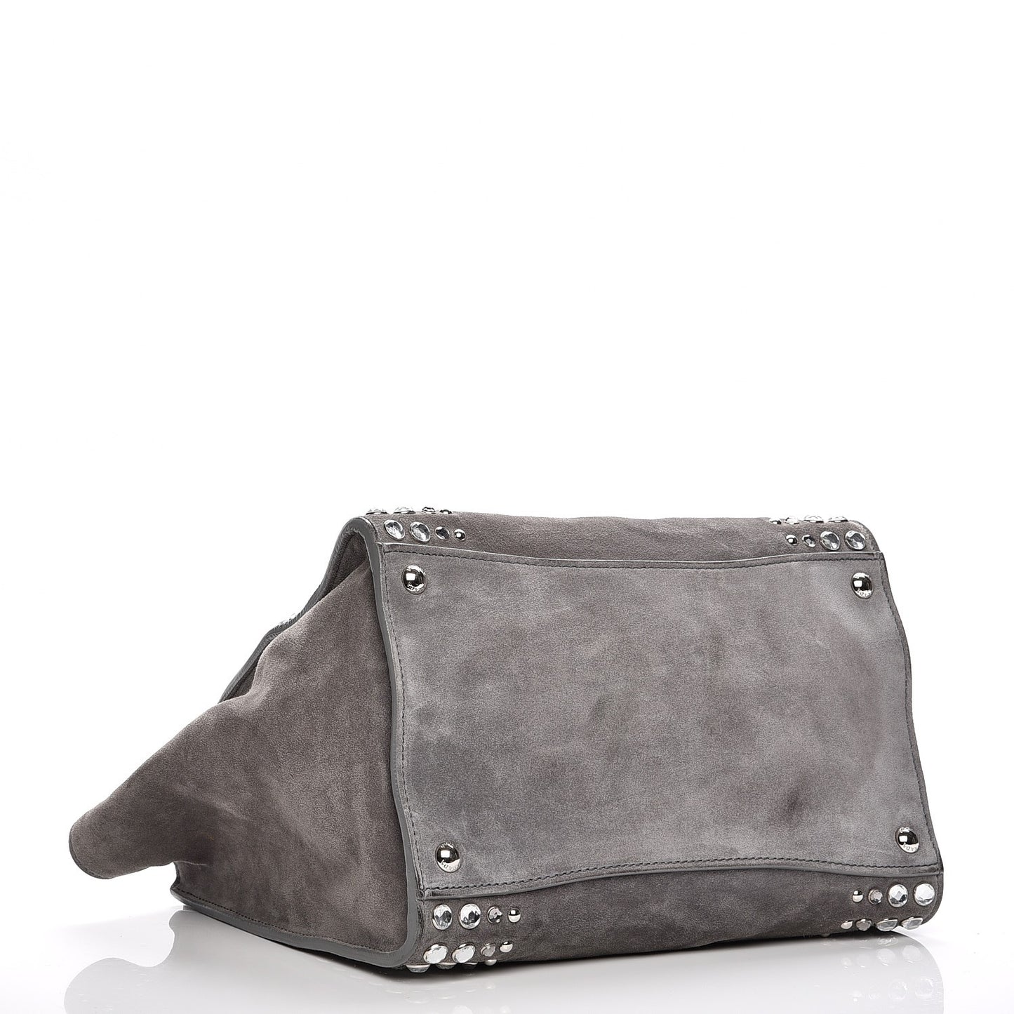 Scamosciato Suede Studded Crystal Twin Pocket Tote Marmo