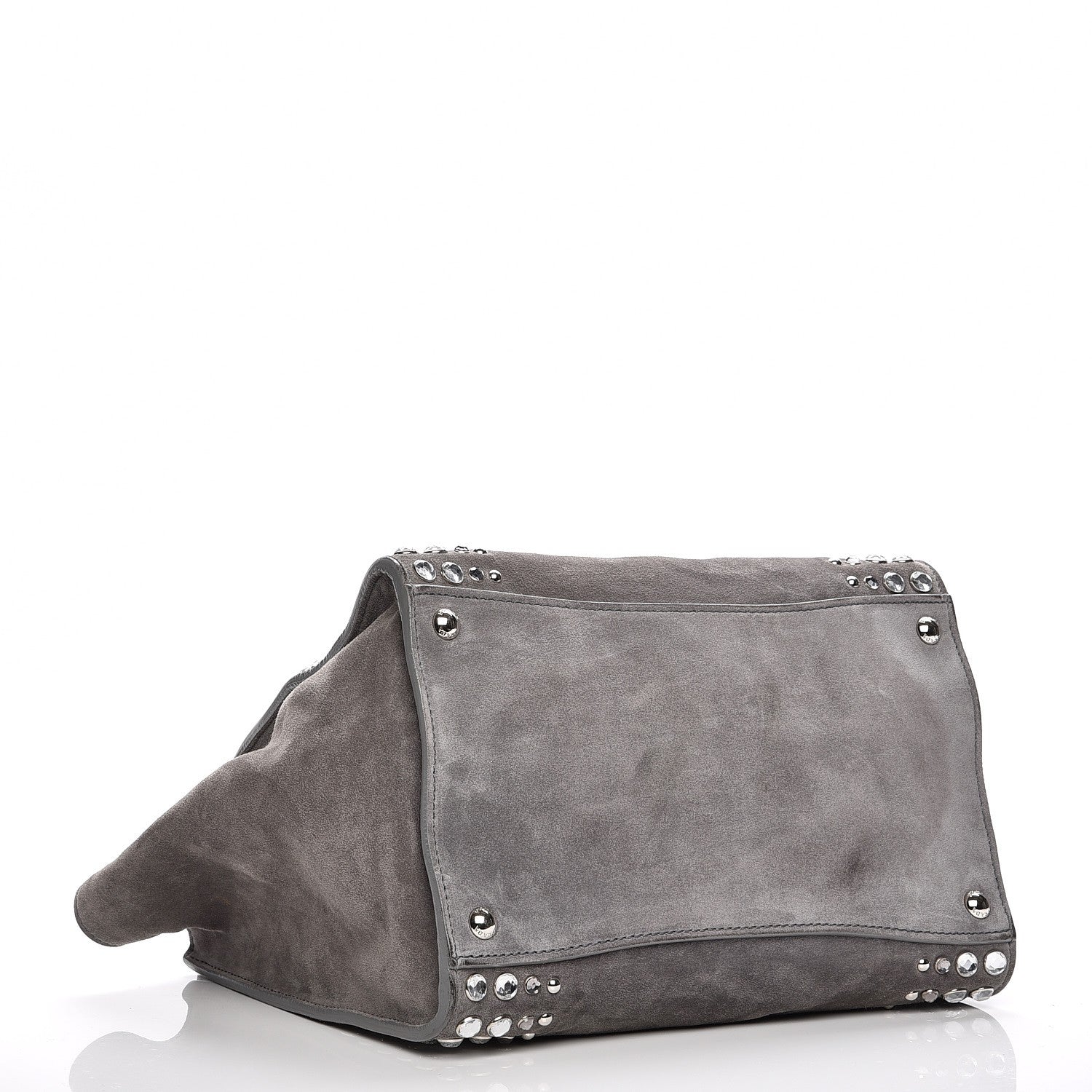 Prada Scamosciato Suede Studded Crystal Twin Pocket Tote Marmo 5 of 16
