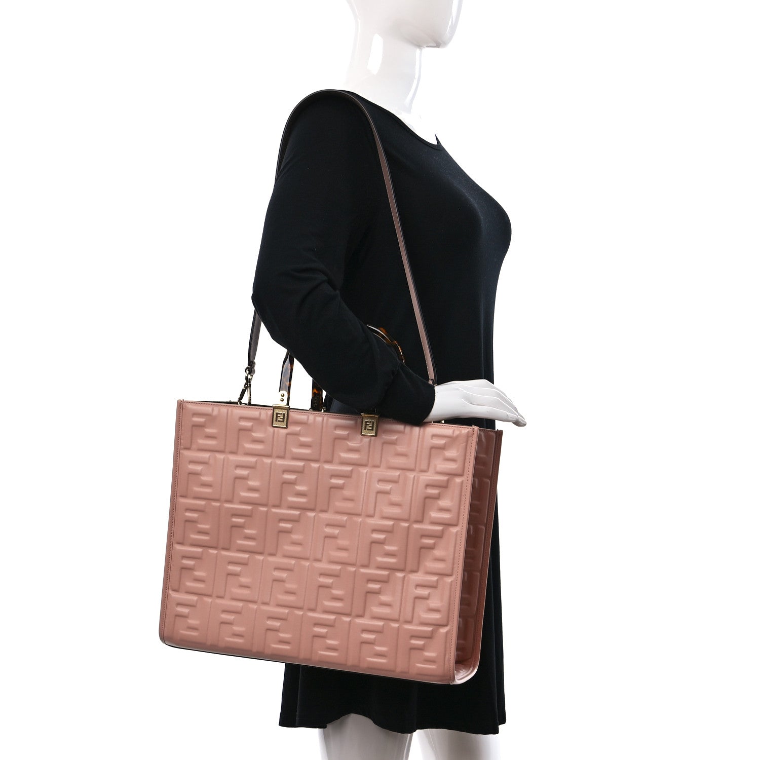 Fendi Vitello Plexiglass FF Embossed Medium Fendi Sunshine Shopper Tote Baby Pink 2 of 8