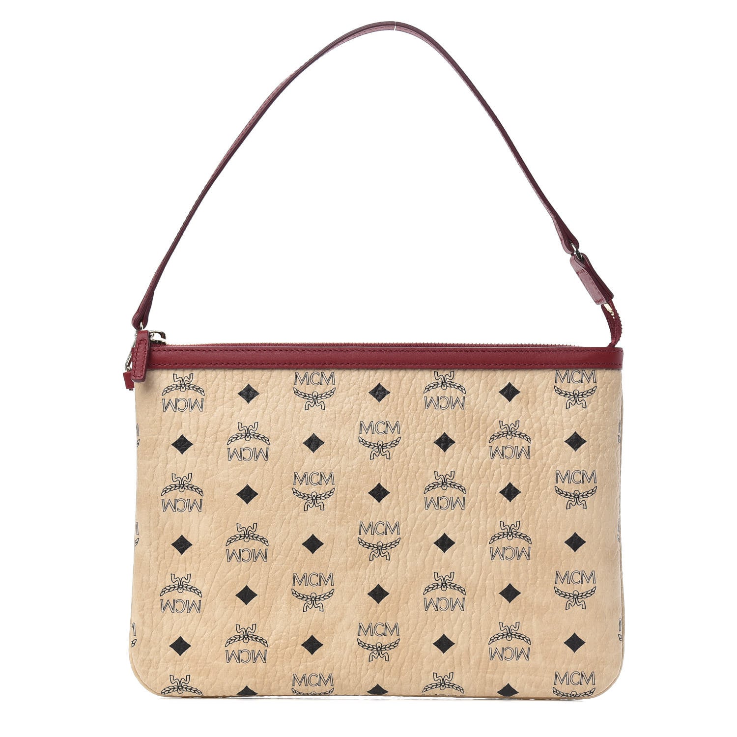 MCM Visetos Liz Shopper Tote Pouch Beige Ruby Red 1 of 6