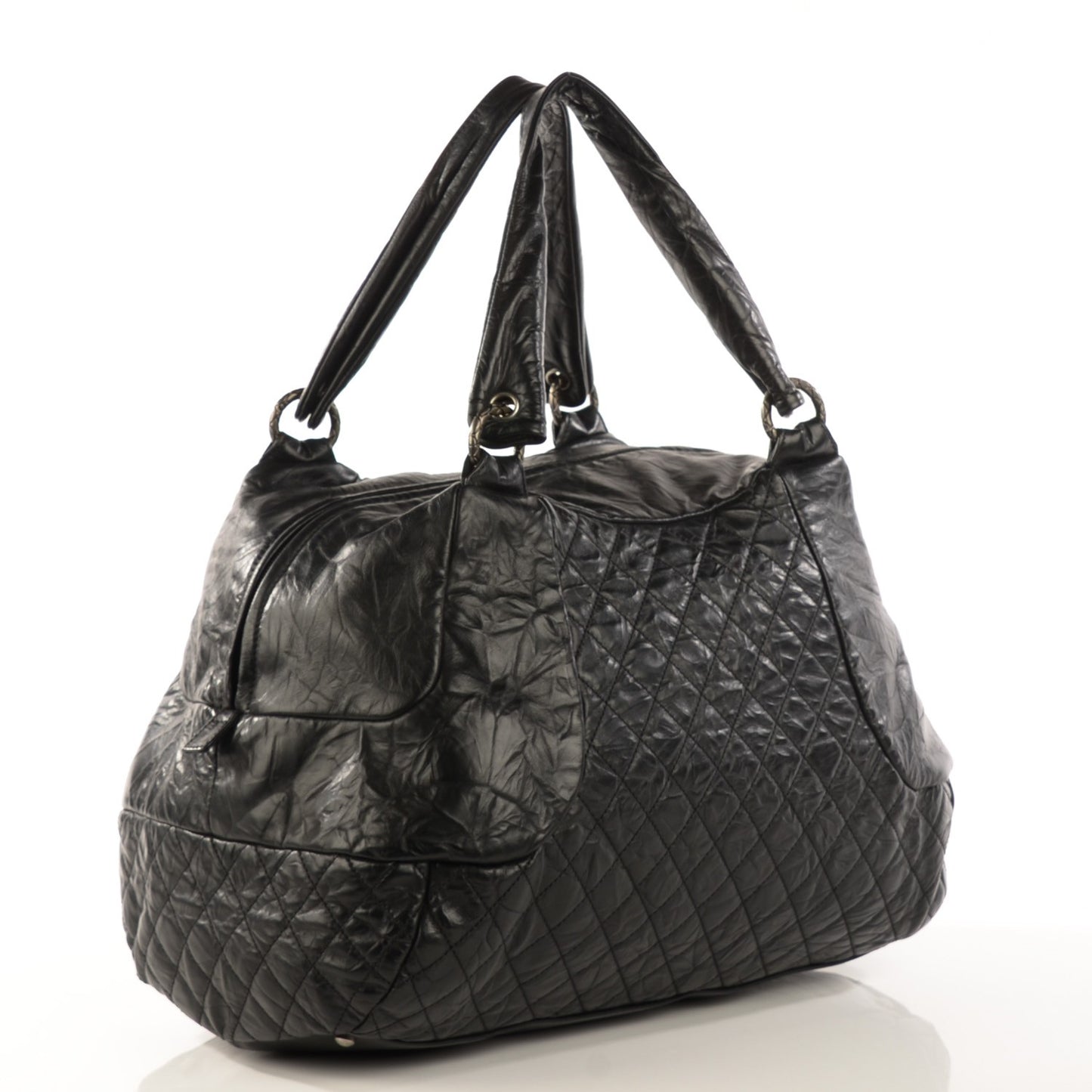 Aged Calfskin Coco Rider Bowling Bag Black