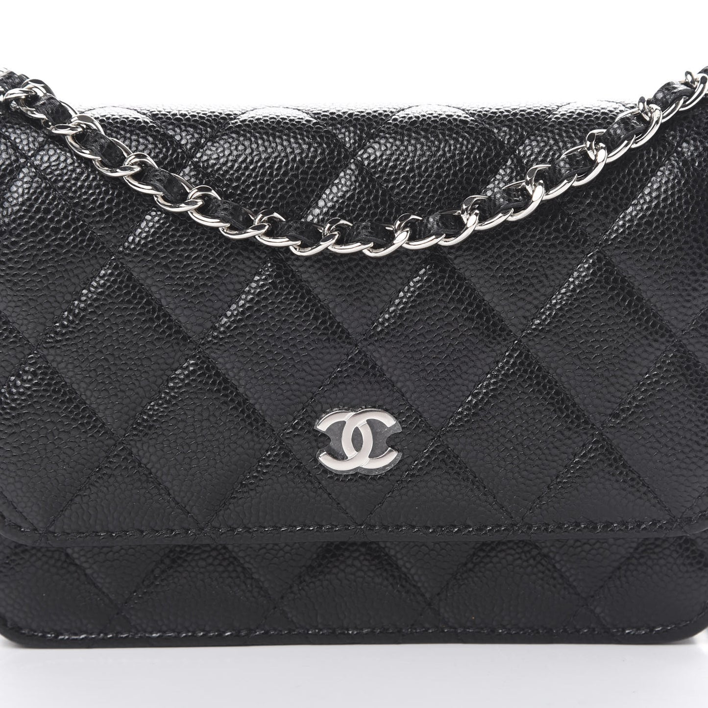 Caviar Quilted Mini Wallet On Chain WOC Black