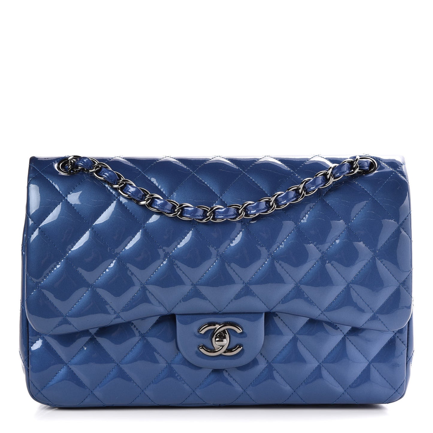 Patent Quilted Jumbo Double Flap Dark Blue