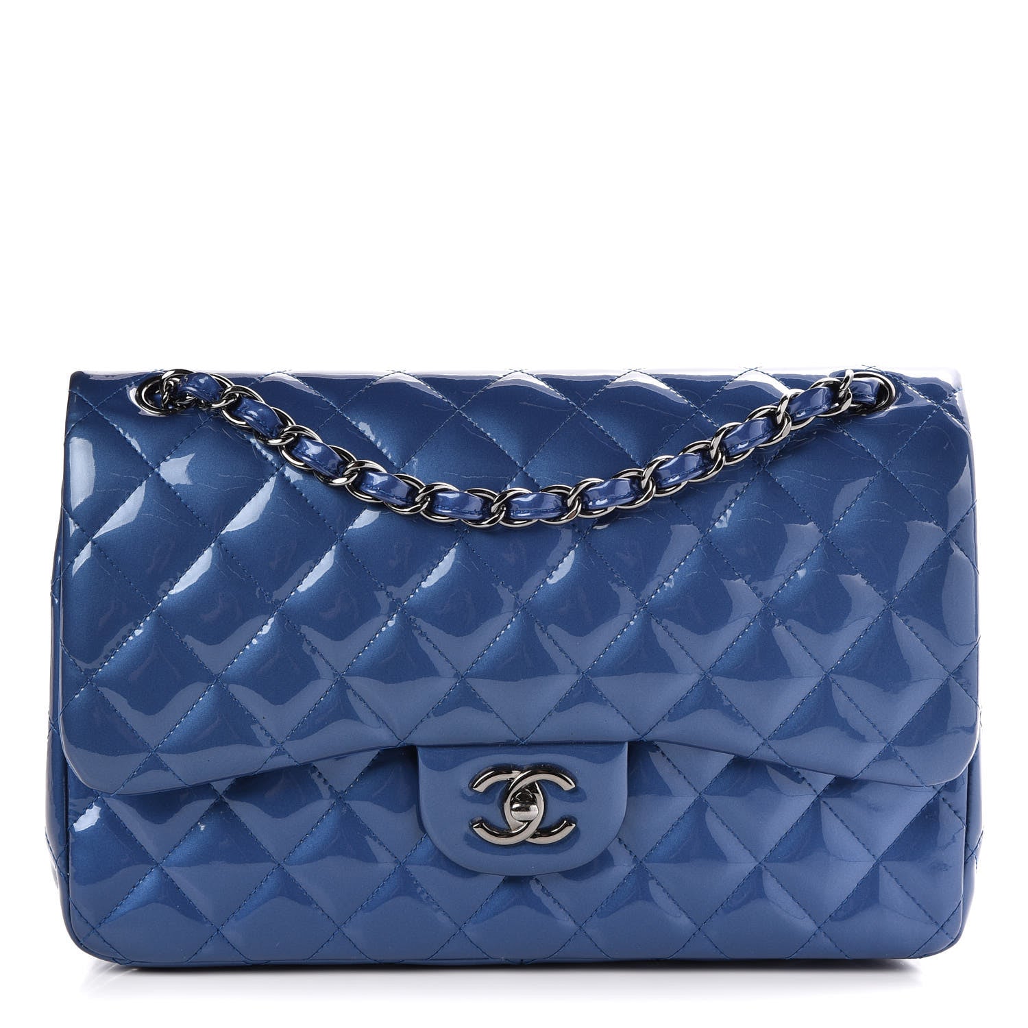 Chanel Patent Quilted Jumbo Double Flap Dark Blue 3 of 8