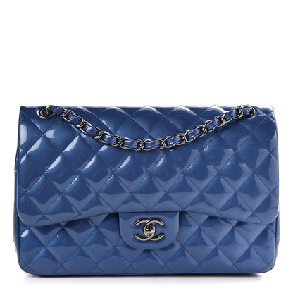 Chanel Patent Quilted Jumbo Double Flap Dark Blue 3 of 8