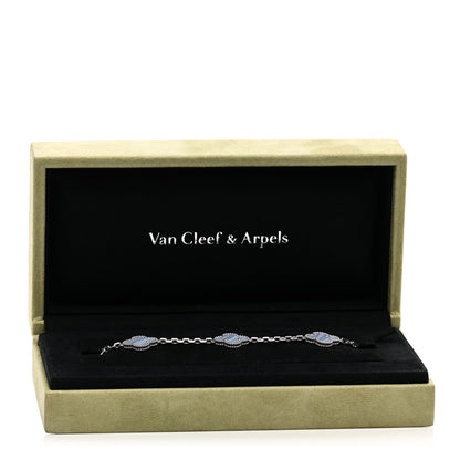 Van Cleef & Arpels 18K White Gold Chalcedony 5 Motifs Vintage Alhambra Bracelet 4 of 4