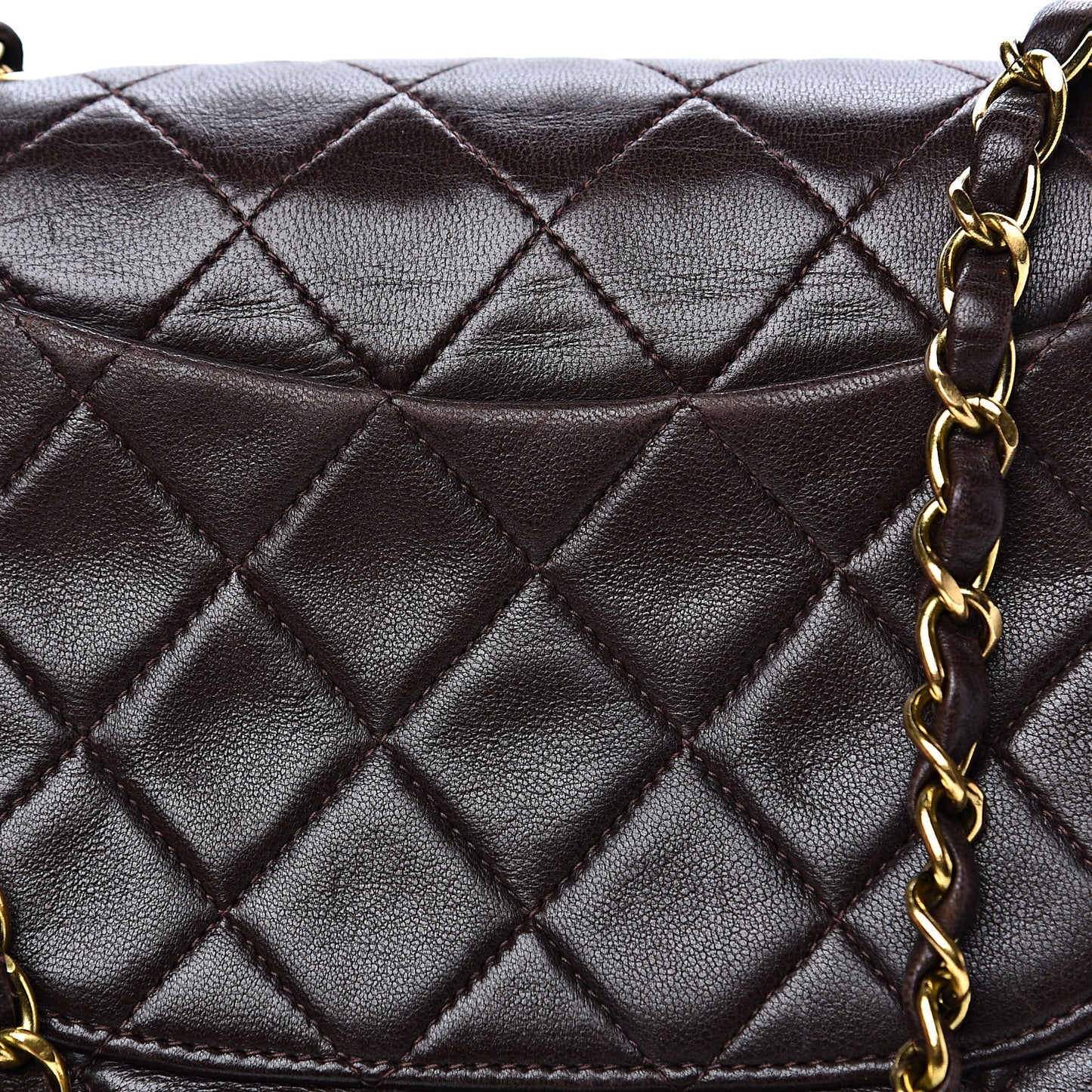 Lambskin Quilted Mini Square Flap Brown