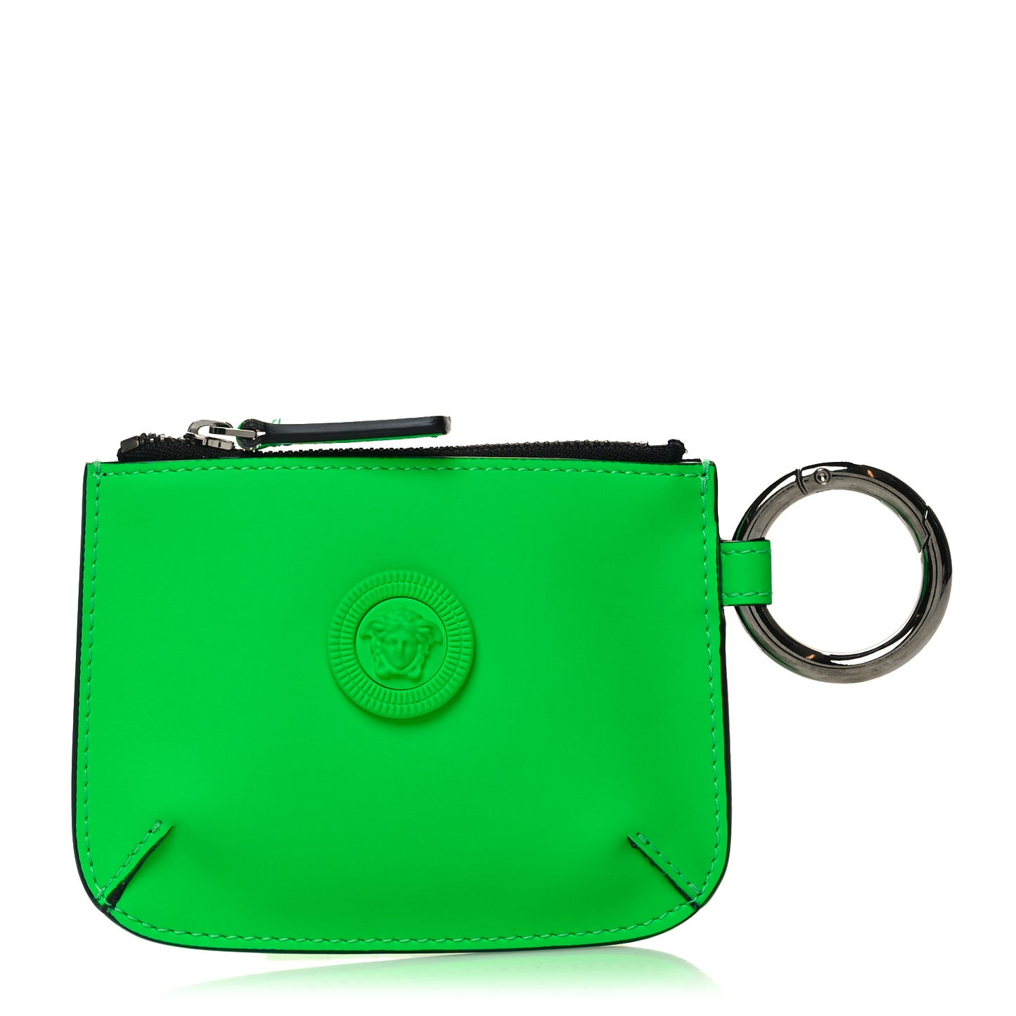 Rubber Calfskin Medusa Key Pouch Neon Green