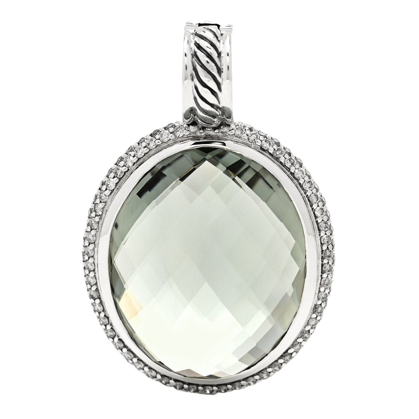 Sterling Silver Diamond Prasiolite 23mm Cerise Pendant