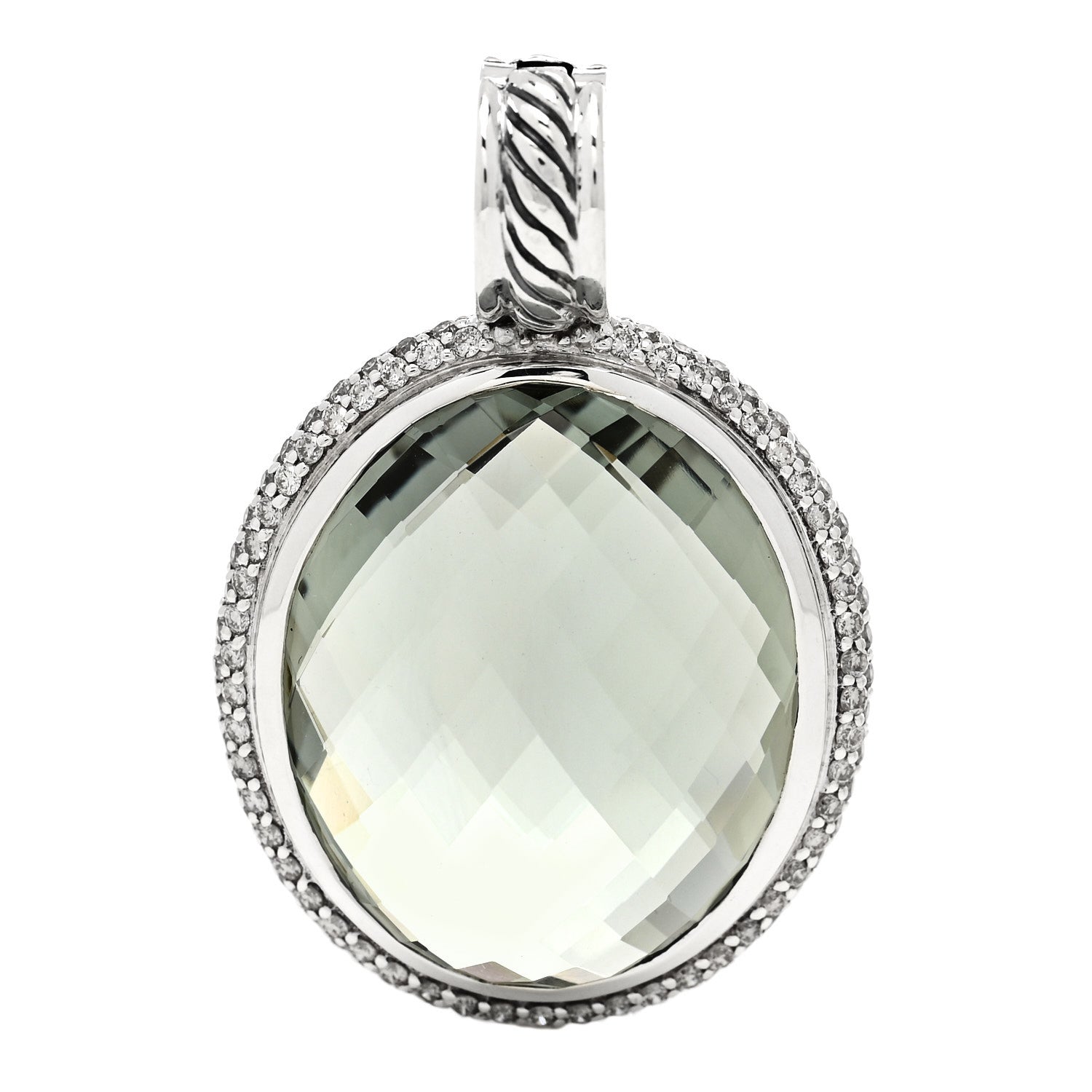 David Yurman Sterling Silver Diamond Prasiolite 23mm Cerise Pendant 1 of 4