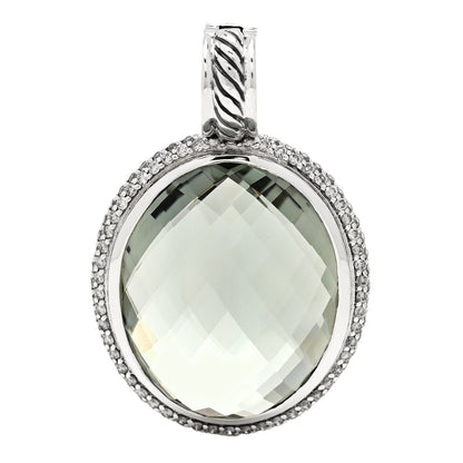David Yurman Sterling Silver Diamond Prasiolite 23mm Cerise Pendant 1 of 4