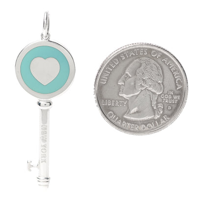 Tiffany Sterling Silver Enamel Heart Key Pendant Blue 2 of 3