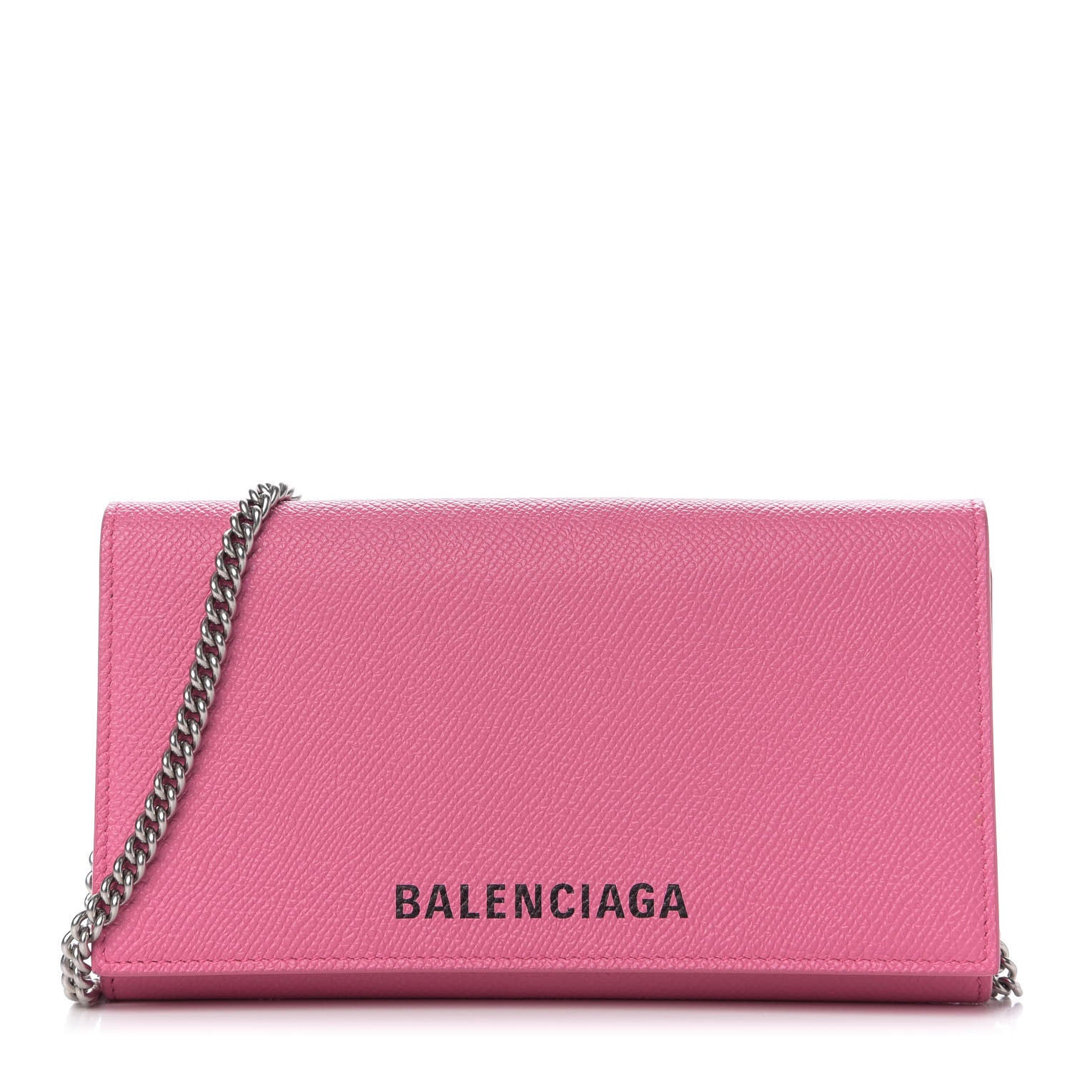 Balenciaga Signature Grained Calfskin Logo Ville Wallet on Chain Bubble Gum Black 1 of 9