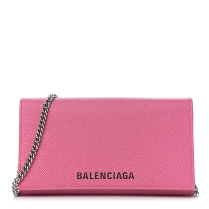 Balenciaga Signature Grained Calfskin Logo Ville Wallet on Chain Bubble Gum Black 1 of 9